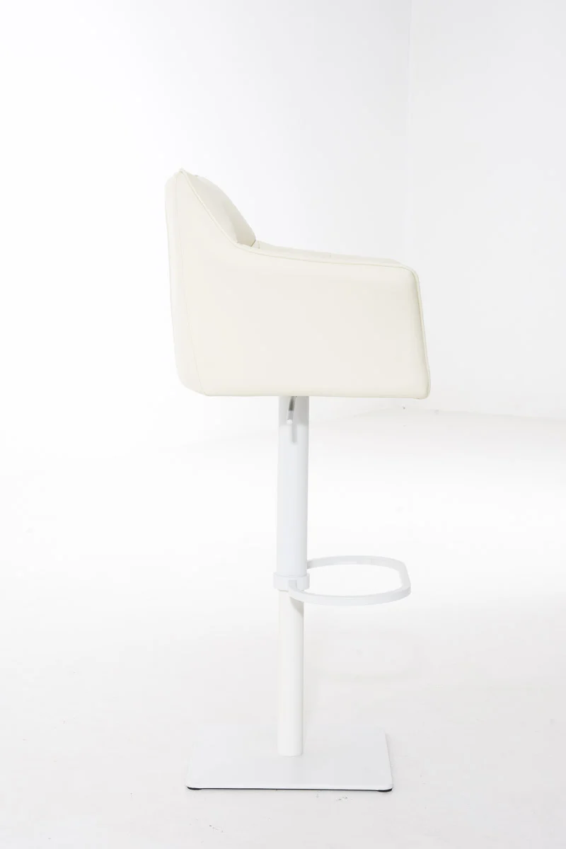 Tabouret de bar chaise haute de comptoir couture carrées assise en PVC crème cadre carré en métal blanc 10_0004737