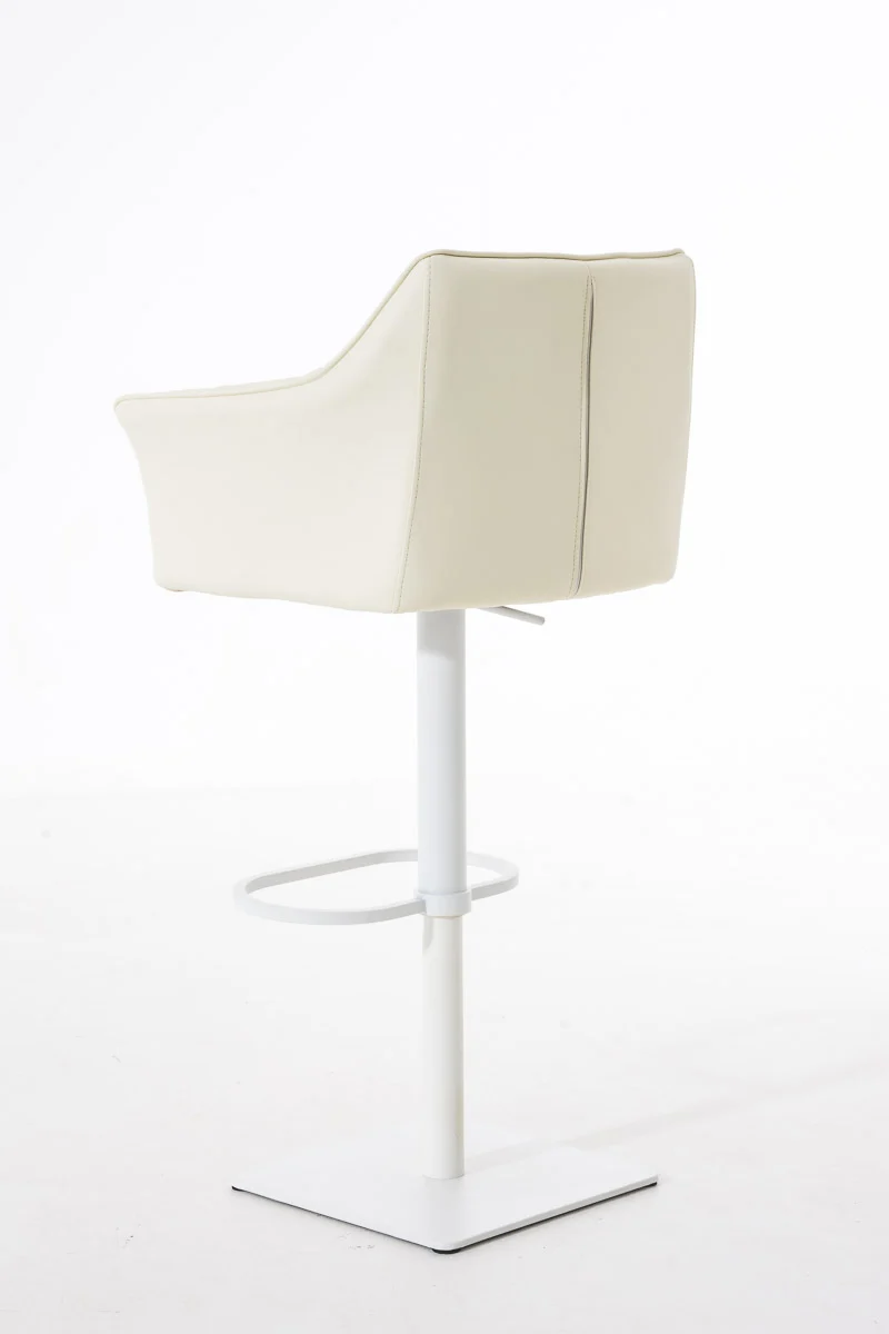 Tabouret de bar chaise haute de comptoir couture carrées assise en PVC crème cadre carré en métal blanc 10_0004737