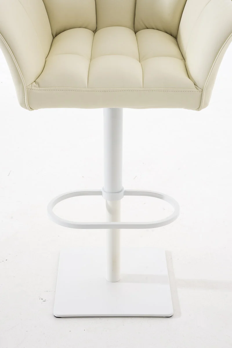 Tabouret de bar chaise haute de comptoir couture carrées assise en PVC crème cadre carré en métal blanc 10_0004737