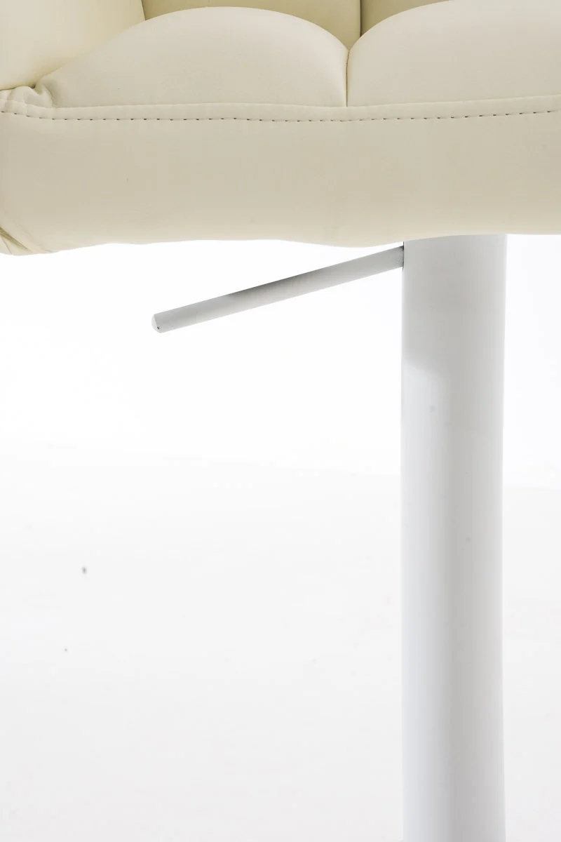 Tabouret de bar chaise haute de comptoir couture carrées assise en PVC crème cadre carré en métal blanc 10_0004737