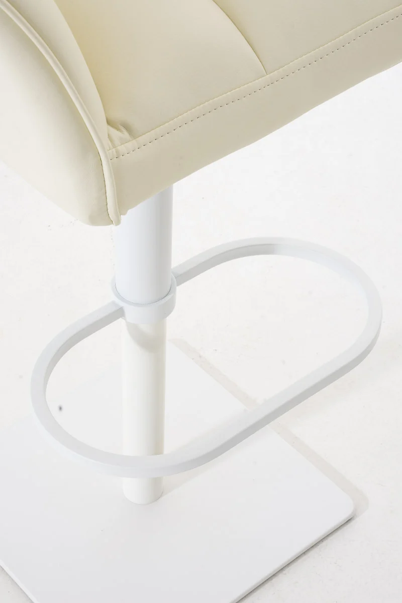 Tabouret de bar chaise haute de comptoir couture carrées assise en PVC crème cadre carré en métal blanc 10_0004737