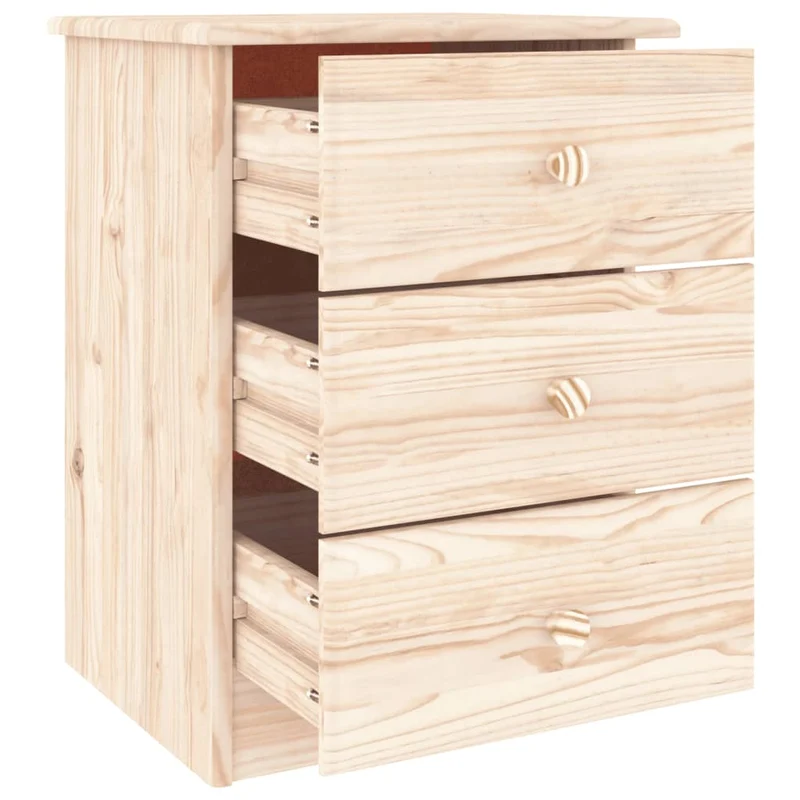 Table de chevet avec 3 tiroirs 41 x 35 x 55,5 cm bois de pin massif non traité DEC033082