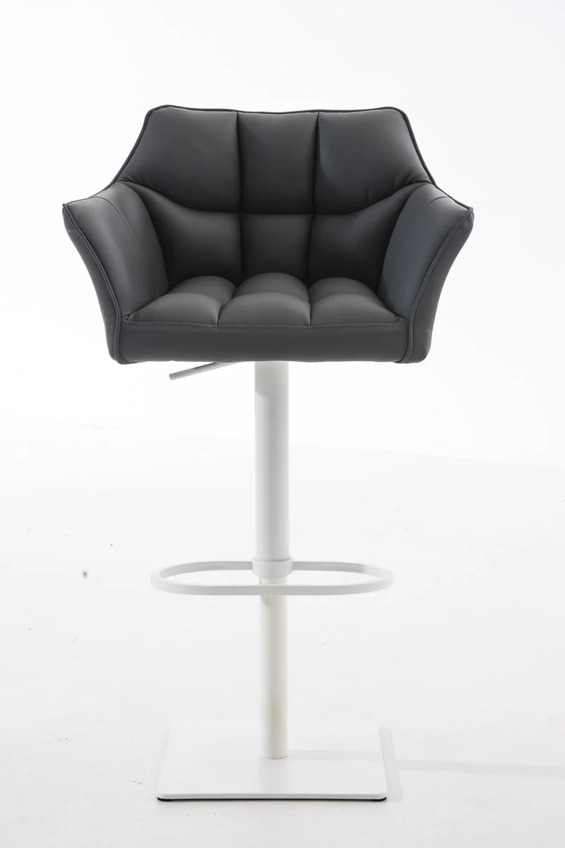 Tabouret de bar x1 réglable en similicuir blanc assise enveloppante capitonnée avec base carrée en métal blanc 10_0006505