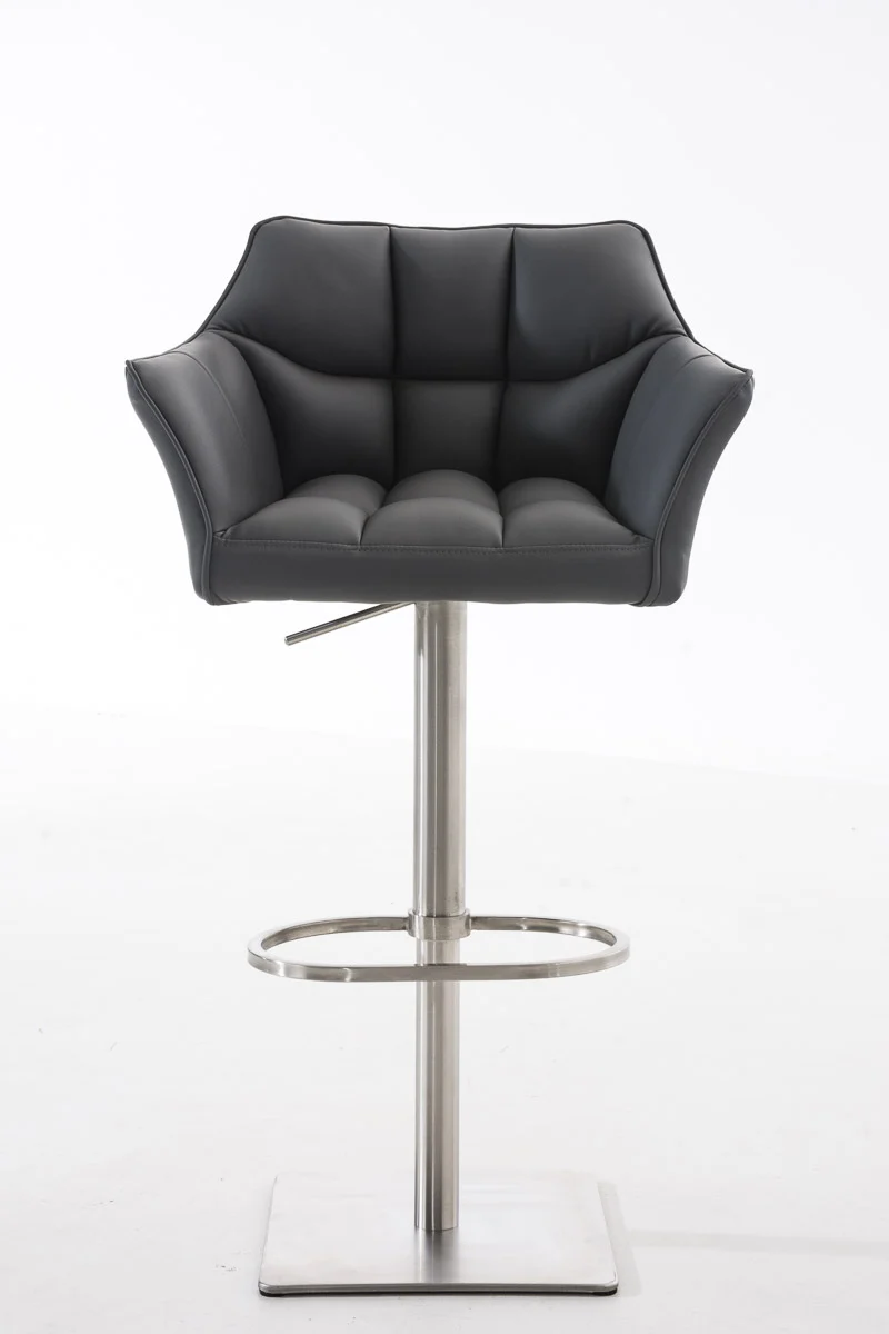 Tabouret de bar x1 réglable en similicuir gris assise enveloppante capitonnée avec base carrée en acier inoxydable 10_0006503