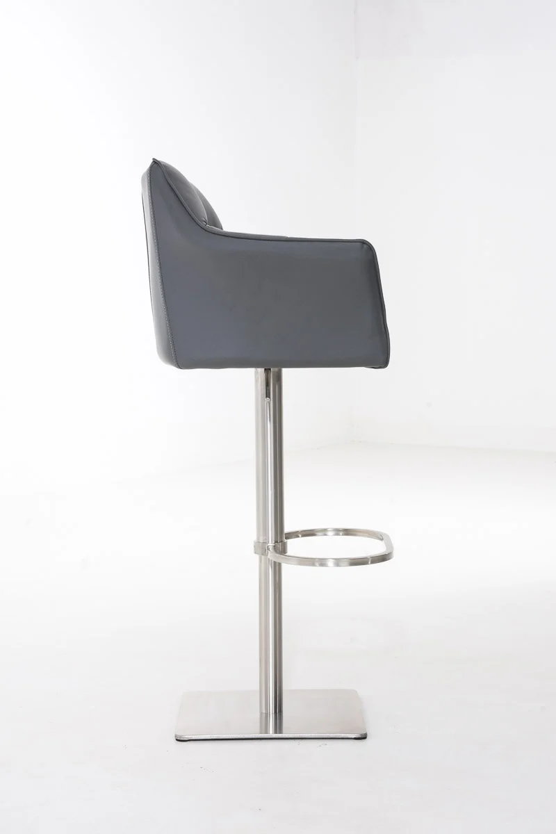 Tabouret de bar x1 réglable en similicuir gris assise enveloppante capitonnée avec base carrée en acier inoxydable 10_0006503