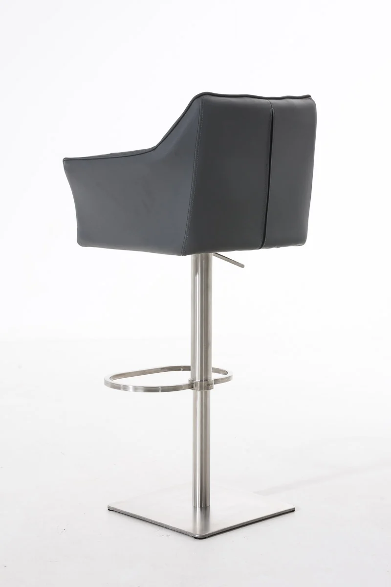 Tabouret de bar x1 réglable en similicuir gris assise enveloppante capitonnée avec base carrée en acier inoxydable 10_0006503