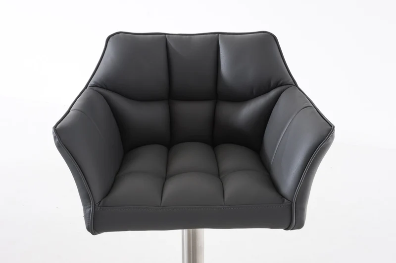 Tabouret de bar x1 réglable en similicuir gris assise enveloppante capitonnée avec base carrée en acier inoxydable 10_0006503