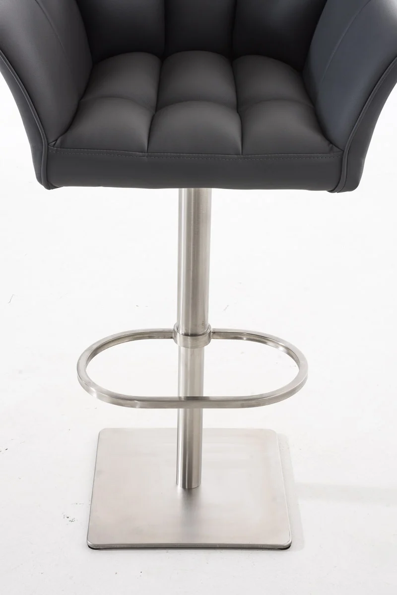 Tabouret de bar x1 réglable en similicuir gris assise enveloppante capitonnée avec base carrée en acier inoxydable 10_0006503