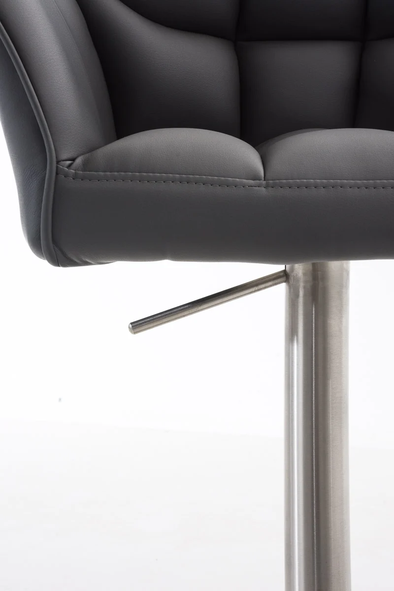 Tabouret de bar x1 réglable en similicuir gris assise enveloppante capitonnée avec base carrée en acier inoxydable 10_0006503