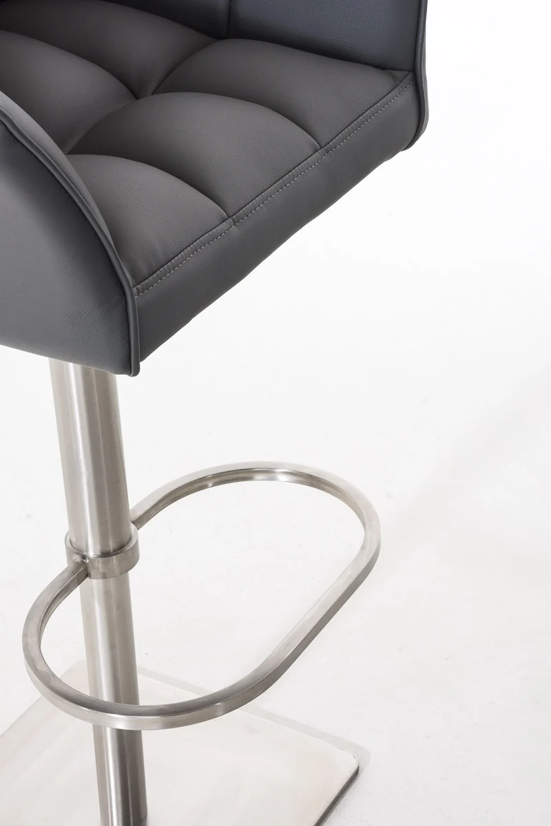 Tabouret de bar x1 réglable en similicuir gris assise enveloppante capitonnée avec base carrée en acier inoxydable 10_0006503