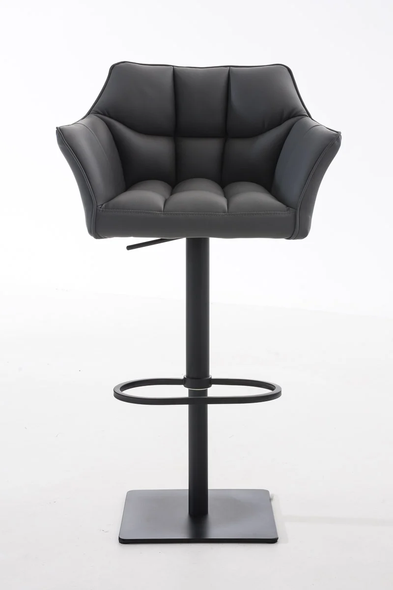 Tabouret de bar x1 réglable en similicuir gris assise enveloppante capitonnée avec base carrée en métal noir 10_0006500