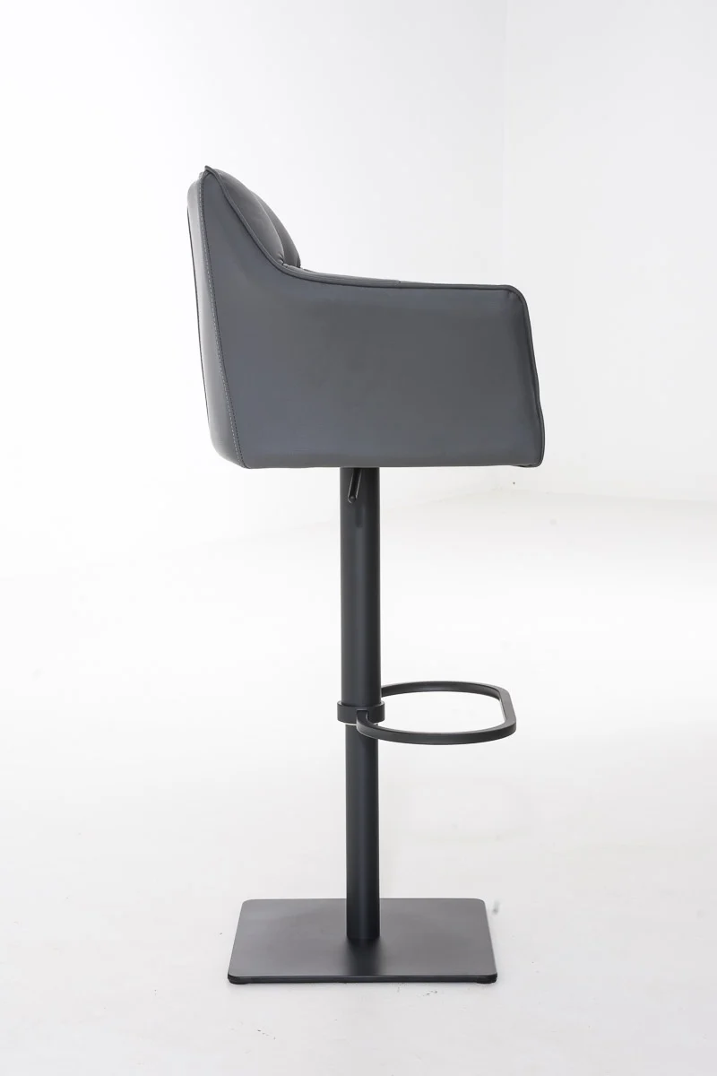 Tabouret de bar x1 réglable en similicuir gris assise enveloppante capitonnée avec base carrée en métal noir 10_0006500