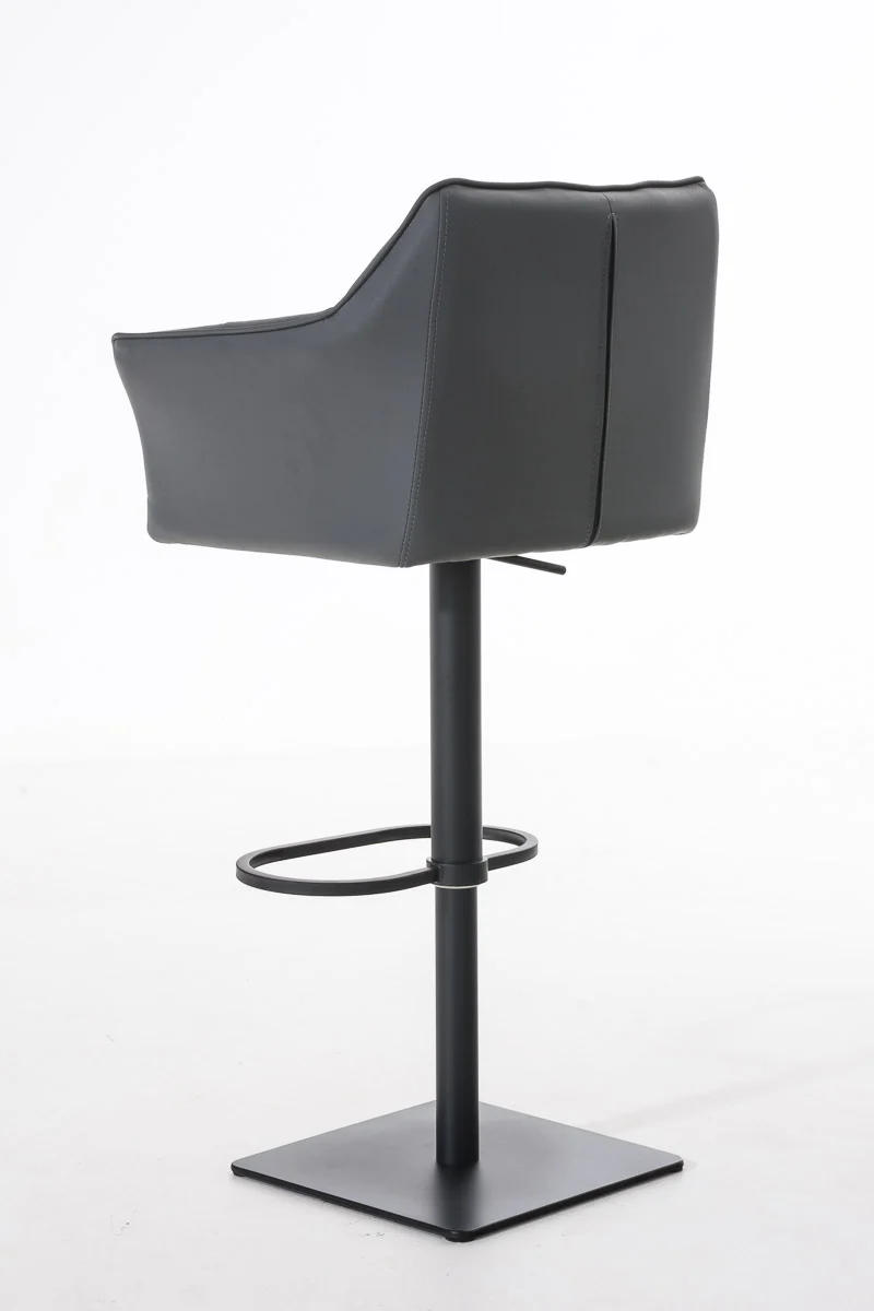 Tabouret de bar x1 réglable en similicuir gris assise enveloppante capitonnée avec base carrée en métal noir 10_0006500