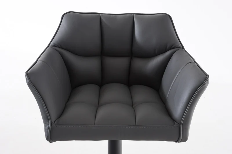 Tabouret de bar x1 réglable en similicuir gris assise enveloppante capitonnée avec base carrée en métal noir 10_0006500