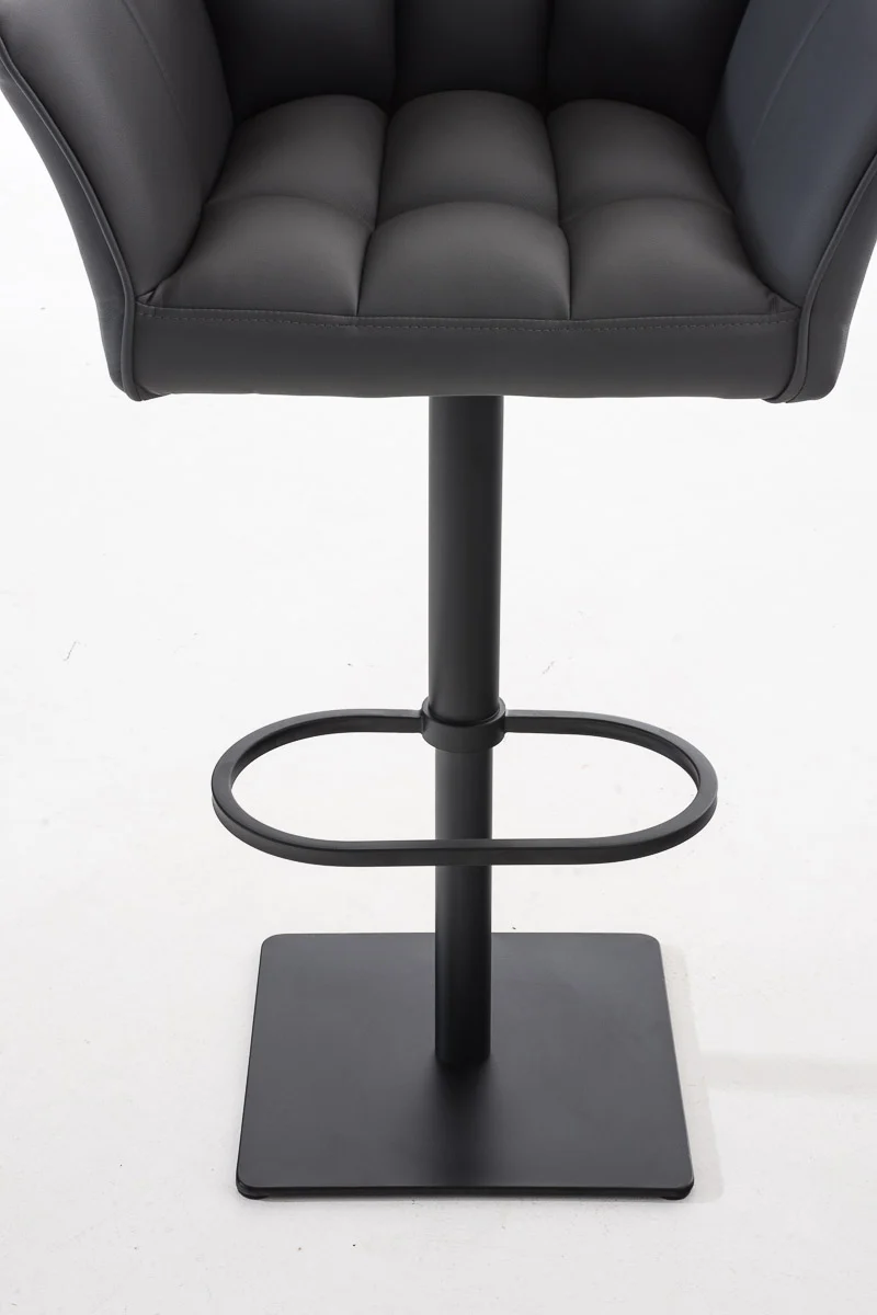 Tabouret de bar x1 réglable en similicuir gris assise enveloppante capitonnée avec base carrée en métal noir 10_0006500