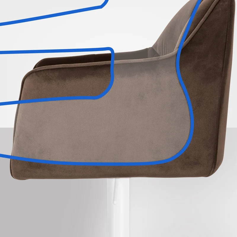 Tabouret de bar x1 réglable en velours marron assise enveloppante capitonnée avec base carrée en métal blanc 10_0006461
