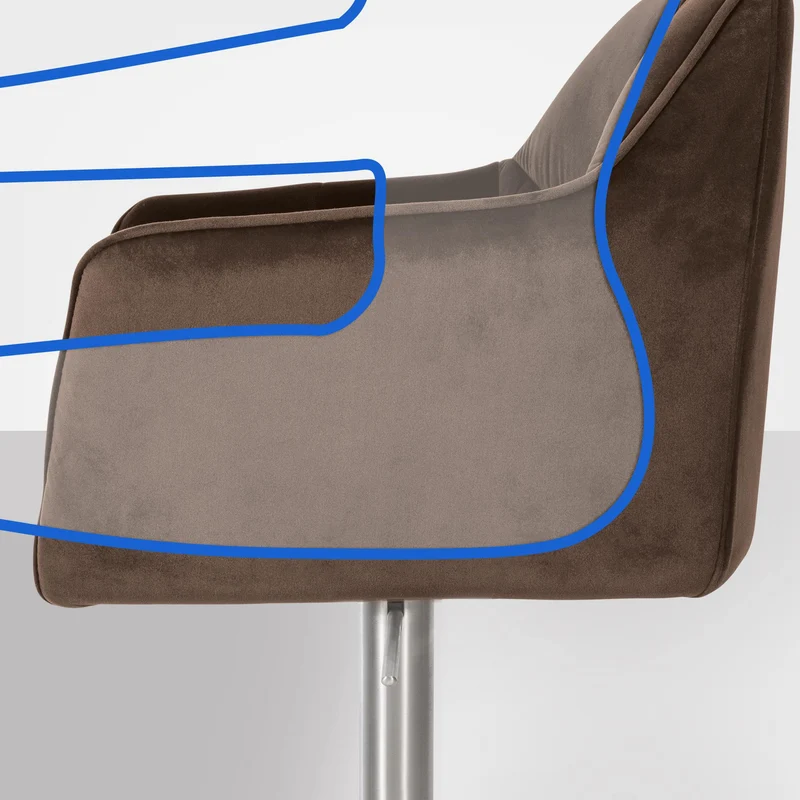 Tabouret de bar x1 réglable en velours marron assise enveloppante capitonnée avec base carrée en acier inoxydable 10_0006459