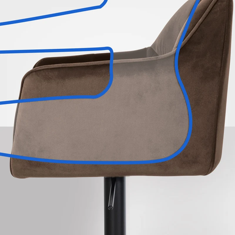 Tabouret de bar x1 réglable en velours marron assise enveloppante capitonnée avec base carrée en métal noir 10_0006457