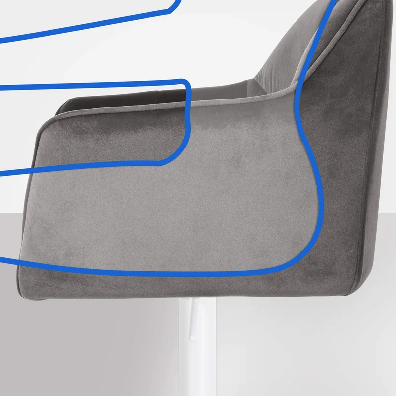 Tabouret de bar x1 réglable en velours gris assise enveloppante capitonnée avec base carrée en métal blanc 10_0006309