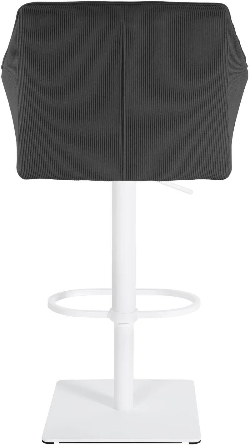 Tabouret de bar x1 réglable en velours côtelé gris foncé assise enveloppante capitonnée avec base carrée en métal blanc 10_0006307
