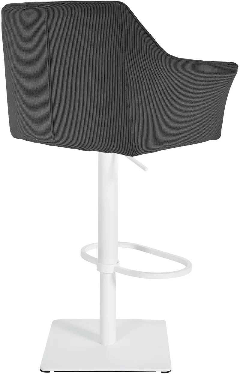 Tabouret de bar x1 réglable en velours côtelé gris foncé assise enveloppante capitonnée avec base carrée en métal blanc 10_0006307