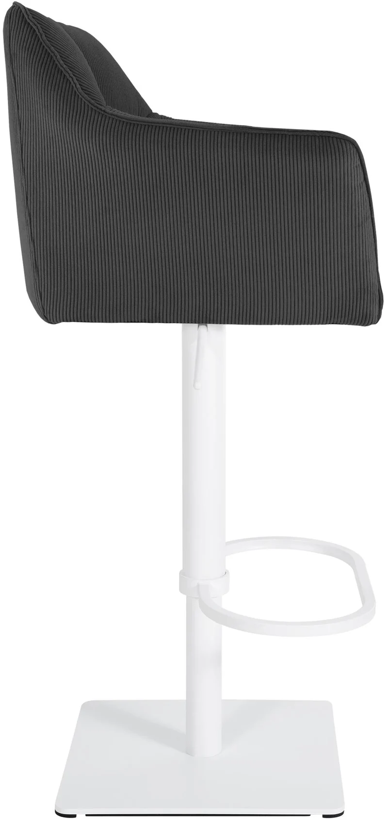 Tabouret de bar x1 réglable en velours côtelé gris foncé assise enveloppante capitonnée avec base carrée en métal blanc 10_0006307