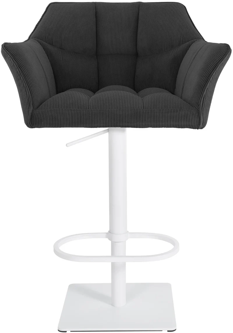Tabouret de bar x1 réglable en velours côtelé gris foncé assise enveloppante capitonnée avec base carrée en métal blanc 10_0006307