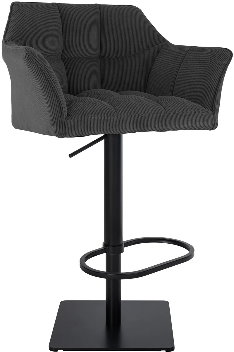Tabouret de bar x1 réglable en velours côtelé gris foncé assise enveloppante capitonnée et avec base carrée en métal noir 10_0005892