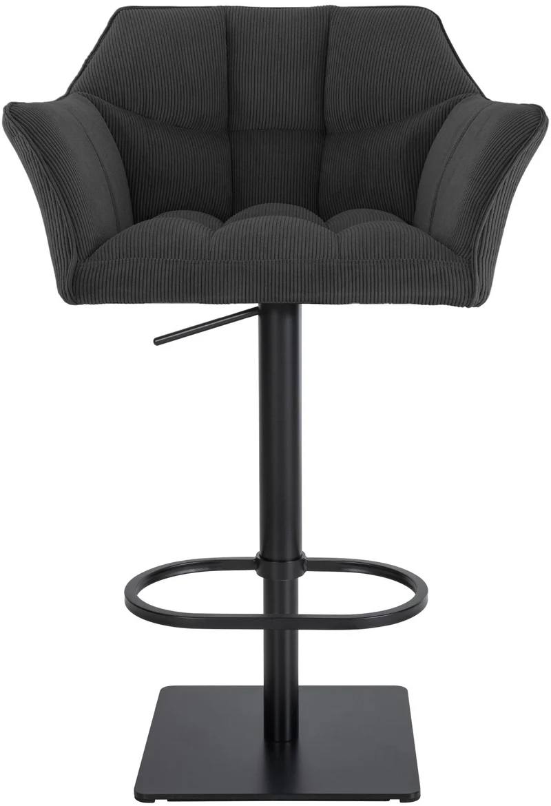 Tabouret de bar x1 réglable en velours côtelé gris foncé assise enveloppante capitonnée et avec base carrée en métal noir 10_0005892