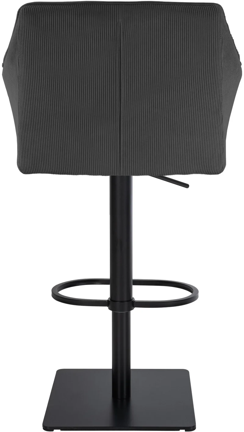 Tabouret de bar x1 réglable en velours côtelé gris foncé assise enveloppante capitonnée et avec base carrée en métal noir 10_0005892