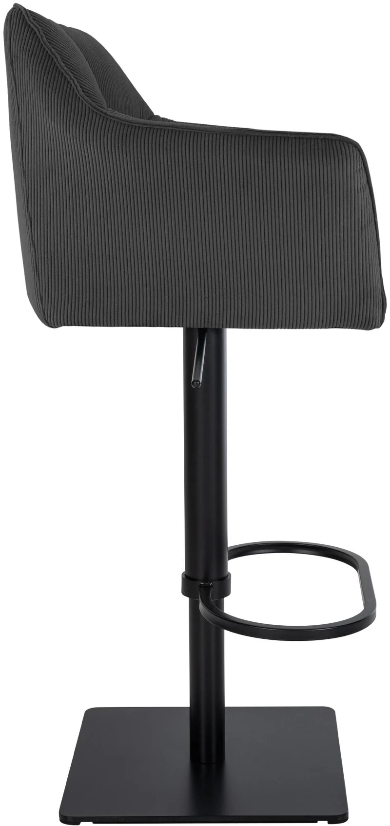 Tabouret de bar x1 réglable en velours côtelé gris foncé assise enveloppante capitonnée et avec base carrée en métal noir 10_0005892
