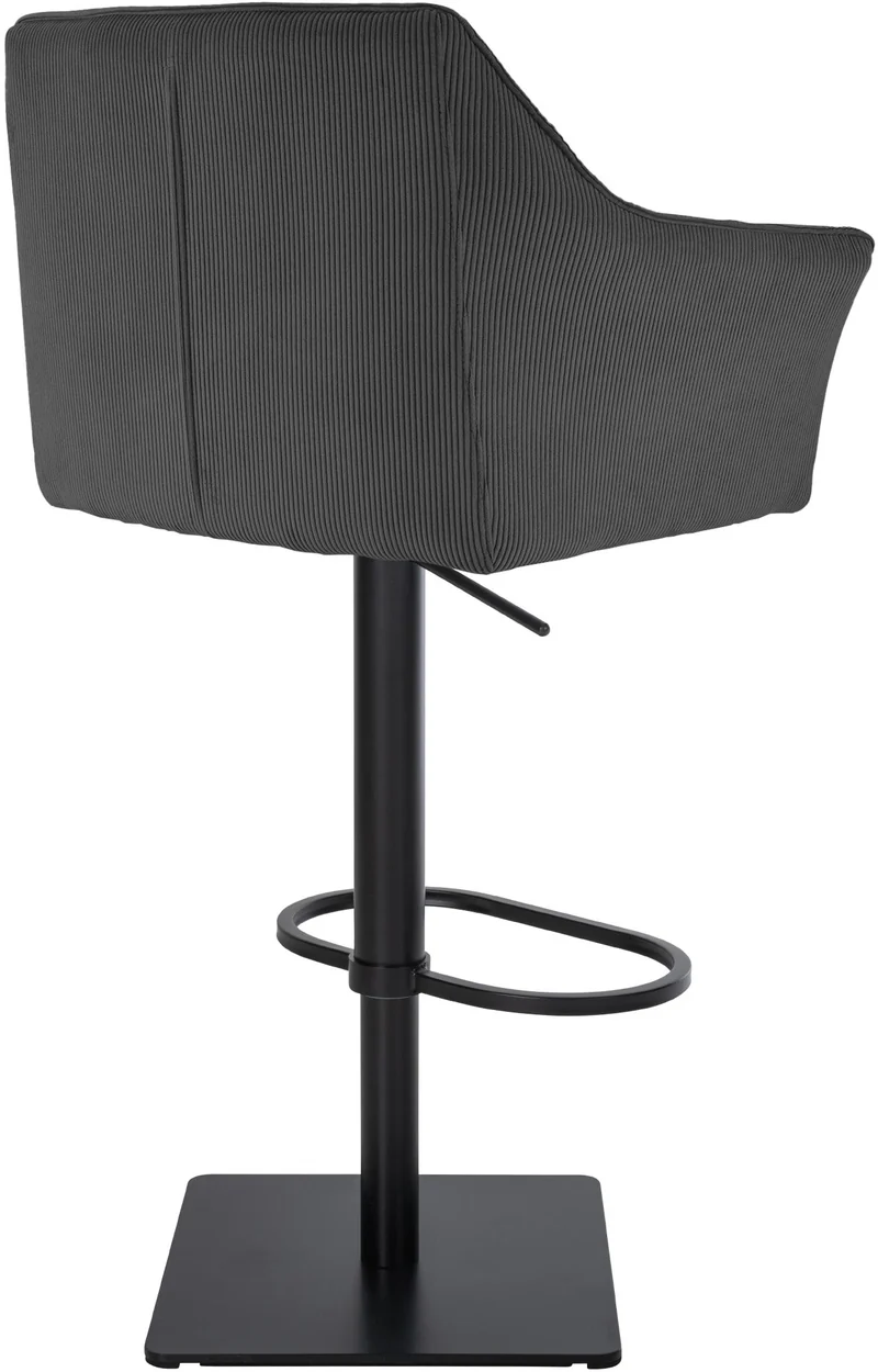 Tabouret de bar x1 réglable en velours côtelé gris foncé assise enveloppante capitonnée et avec base carrée en métal noir 10_0005892