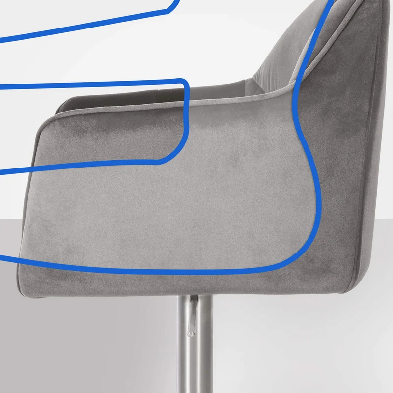 Tabouret de bar x1 réglable en velours gris assise enveloppante capitonnée et avec base carrée en acier inoxydable 10_0006063