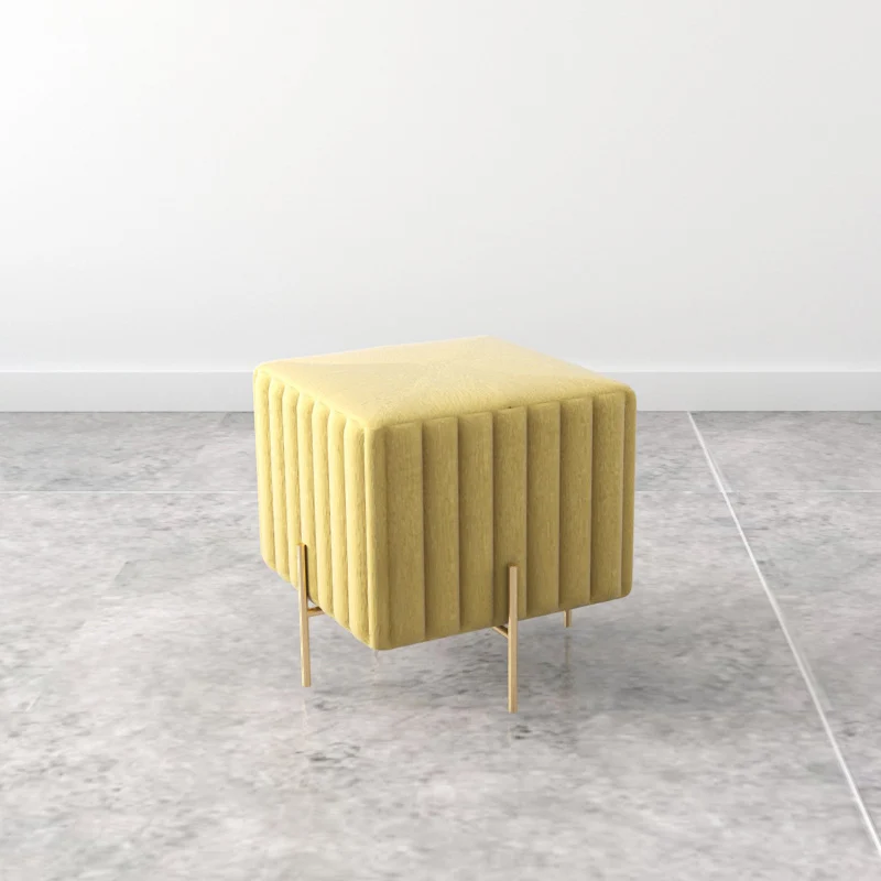 Contemporary Nordic Square Rectangular Cube Iron Flannelette Footstool Backless Armless For Living Room