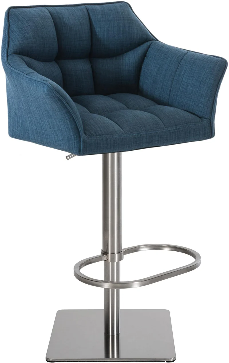 Tabouret de bar x1 réglable en tissu bleu assise enveloppante capitonnée et avec base carrée en en acier inoxydable 10_0005928