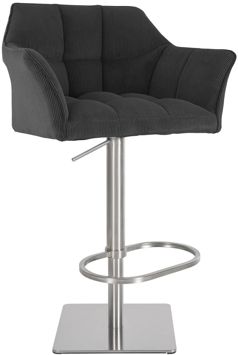 Tabouret de bar x1 réglable en velours côtelé gris foncé assise enveloppante capitonnée et avec base carrée en acier inoxydable 10_0005896