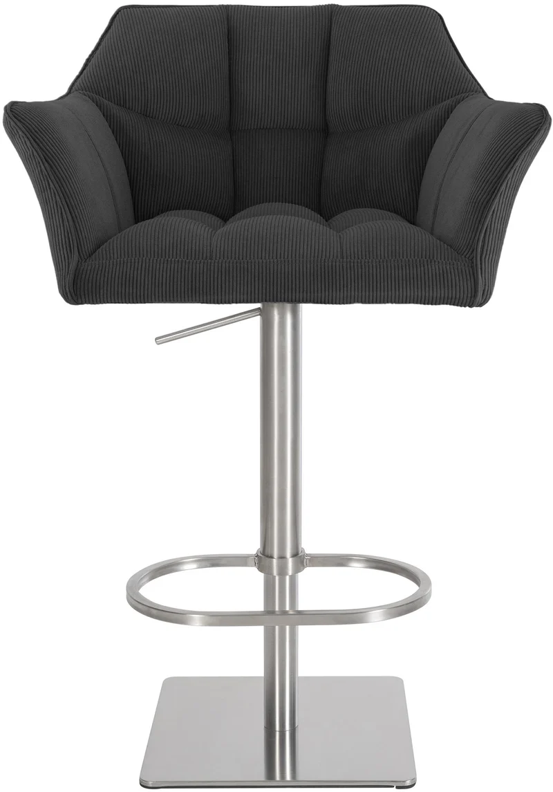 Tabouret de bar x1 réglable en velours côtelé gris foncé assise enveloppante capitonnée et avec base carrée en acier inoxydable 10_0005896