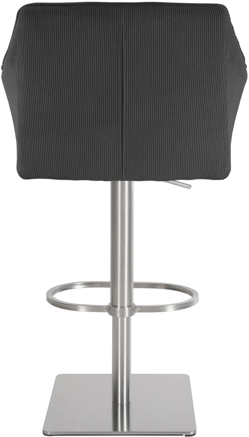 Tabouret de bar x1 réglable en velours côtelé gris foncé assise enveloppante capitonnée et avec base carrée en acier inoxydable 10_0005896