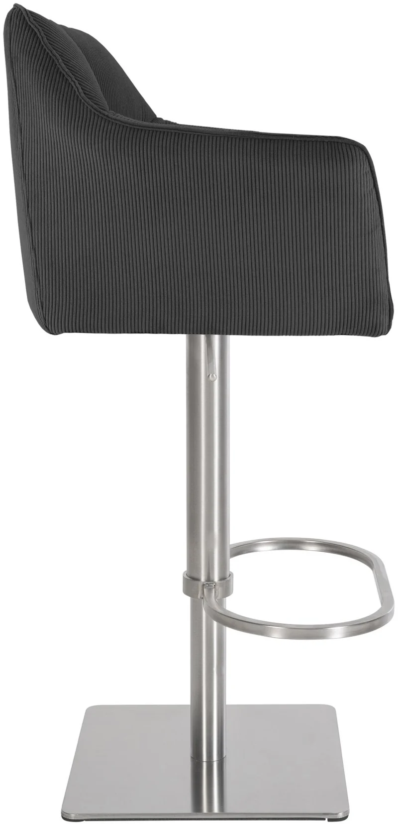 Tabouret de bar x1 réglable en velours côtelé gris foncé assise enveloppante capitonnée et avec base carrée en acier inoxydable 10_0005896
