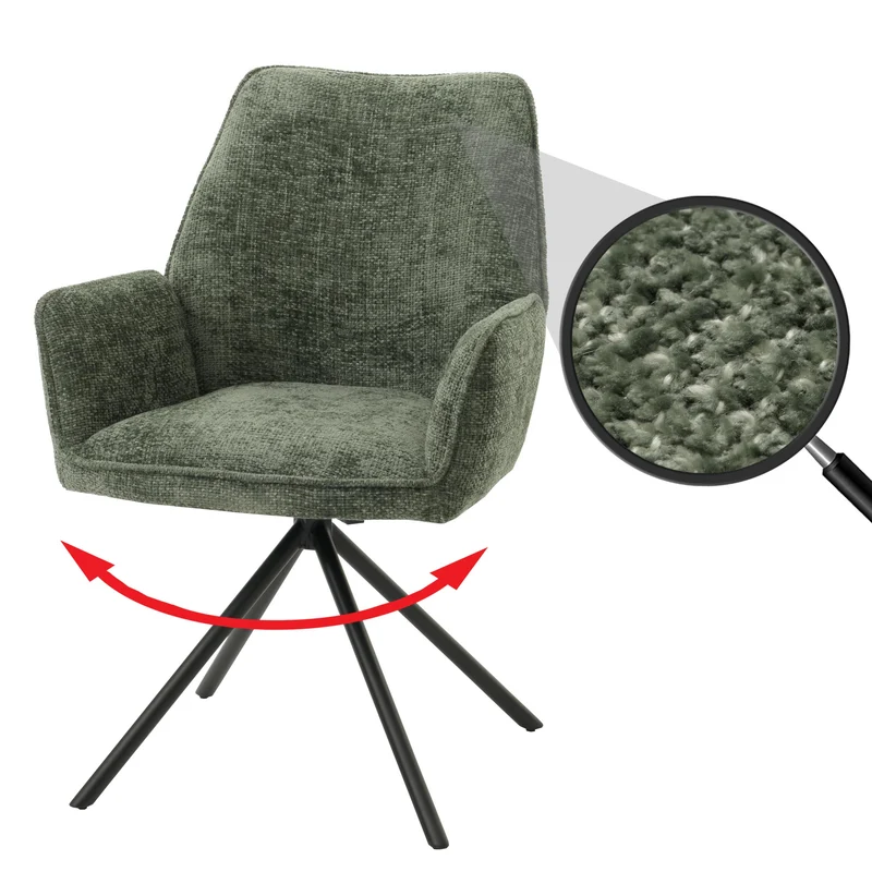 Chaise de salle à manger avec accoudoir assise rotatif en tissu chenille bleu-vert 04_0006274