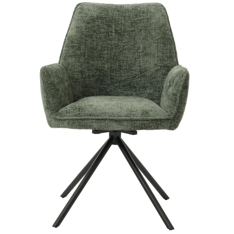 Chaise de salle à manger avec accoudoir assise rotatif en tissu chenille bleu-vert 04_0006274