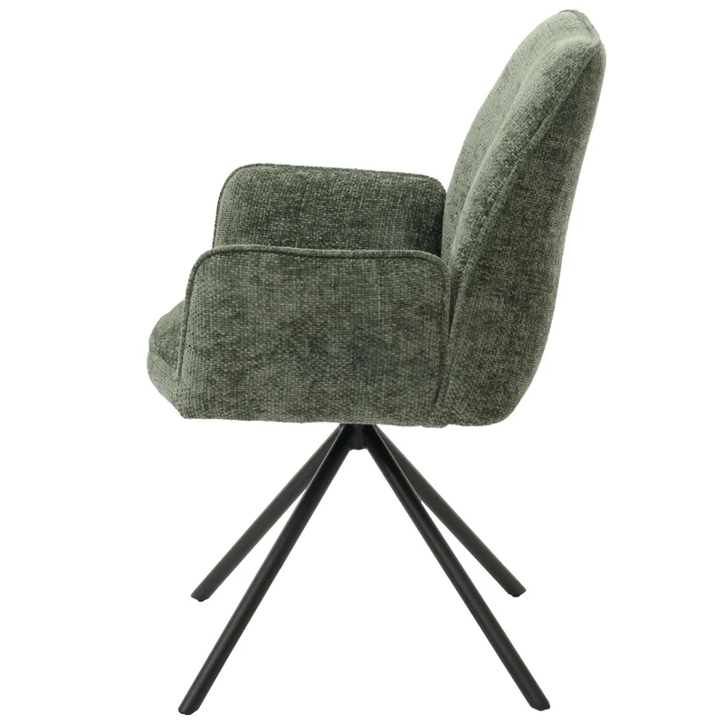 Chaise de salle à manger avec accoudoir assise rotatif en tissu chenille bleu-vert 04_0006274