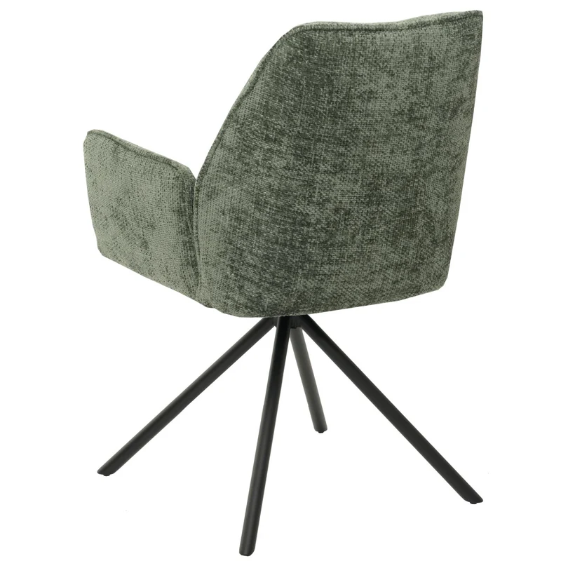 Chaise de salle à manger avec accoudoir assise rotatif en tissu chenille bleu-vert 04_0006274
