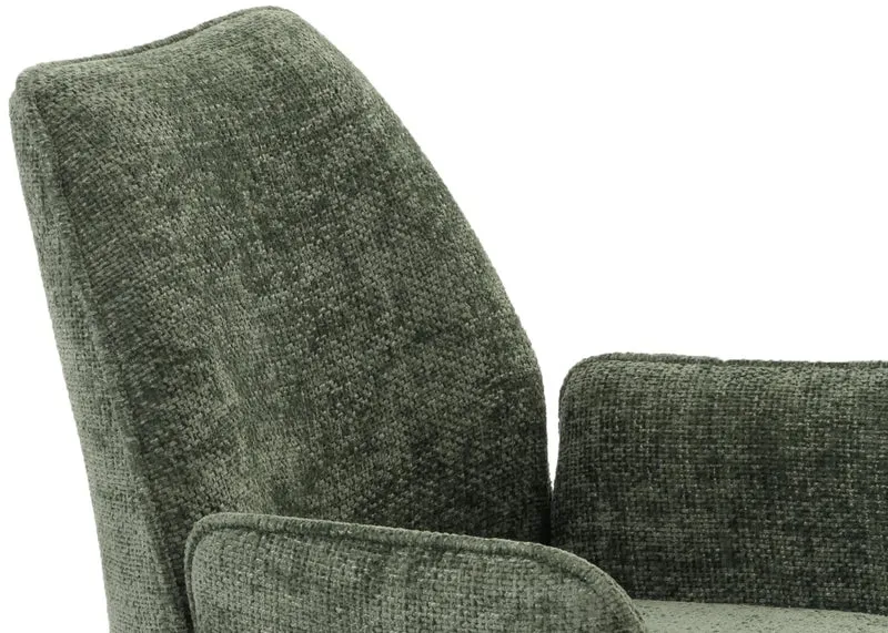 Chaise de salle à manger avec accoudoir assise rotatif en tissu chenille bleu-vert 04_0006274