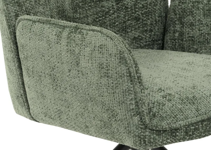 Chaise de salle à manger avec accoudoir assise rotatif en tissu chenille bleu-vert 04_0006274