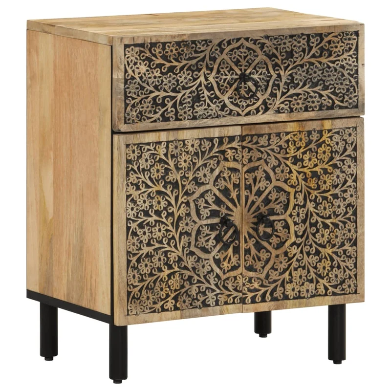 Table de chevet avec tiroir et compartiment de rangement 50 x 33 x 60 cm bois de manguier massif DEC033035