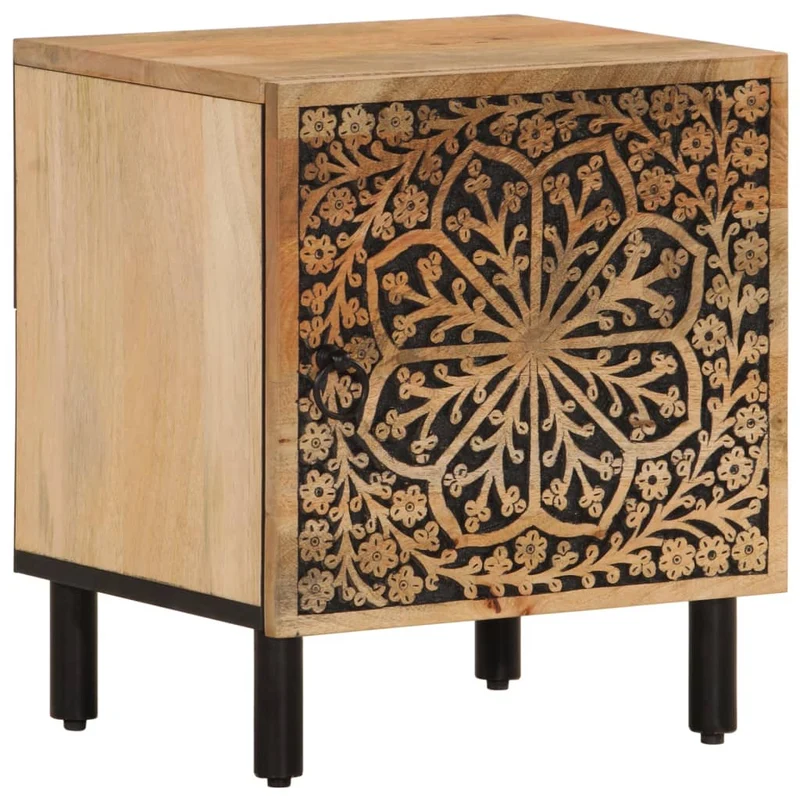 Lot de 2 tables de chevet avec compartiment avec porte 40 x 33 x 46 cm bois de manguier et fer DEC034771