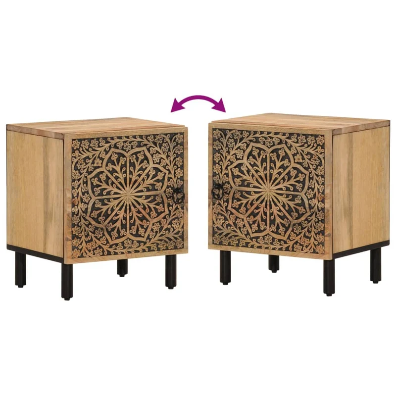 Lot de 2 tables de chevet avec compartiment avec porte 40 x 33 x 46 cm bois de manguier et fer DEC034771