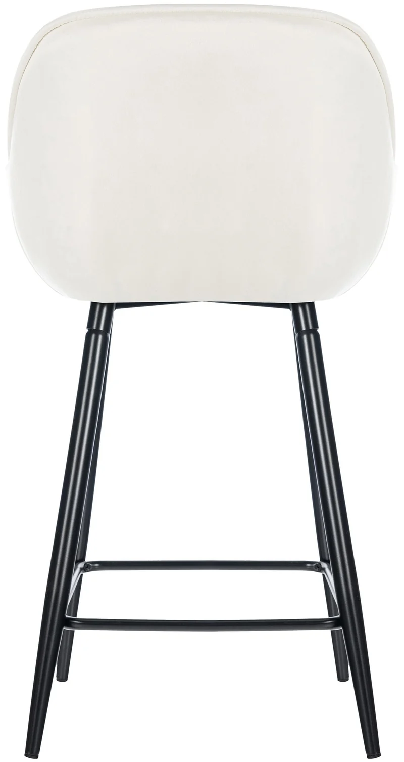 Lot de 2 tabourets de bar moderne en velours crème assise enveloppante capitonnée pieds métal noir 10_0006242