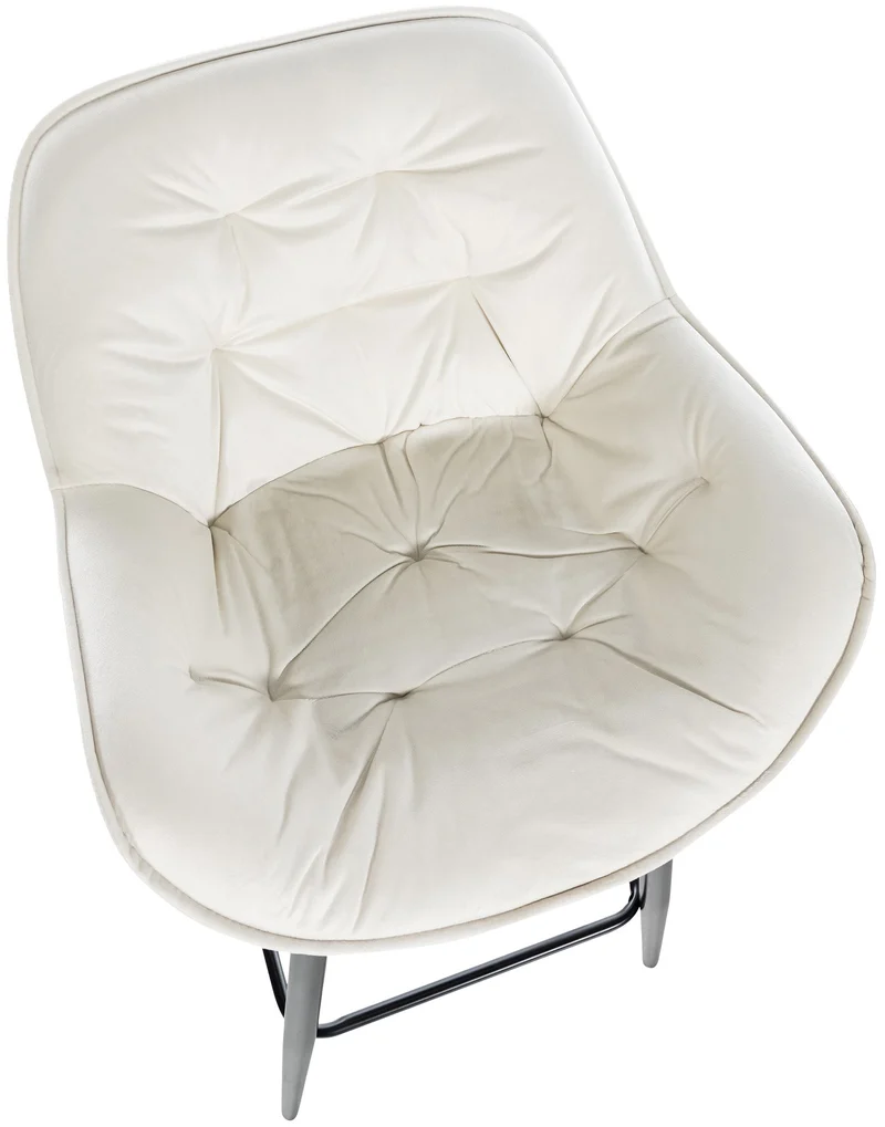 Lot de 2 tabourets de bar moderne en velours crème assise enveloppante capitonnée pieds métal noir 10_0006242